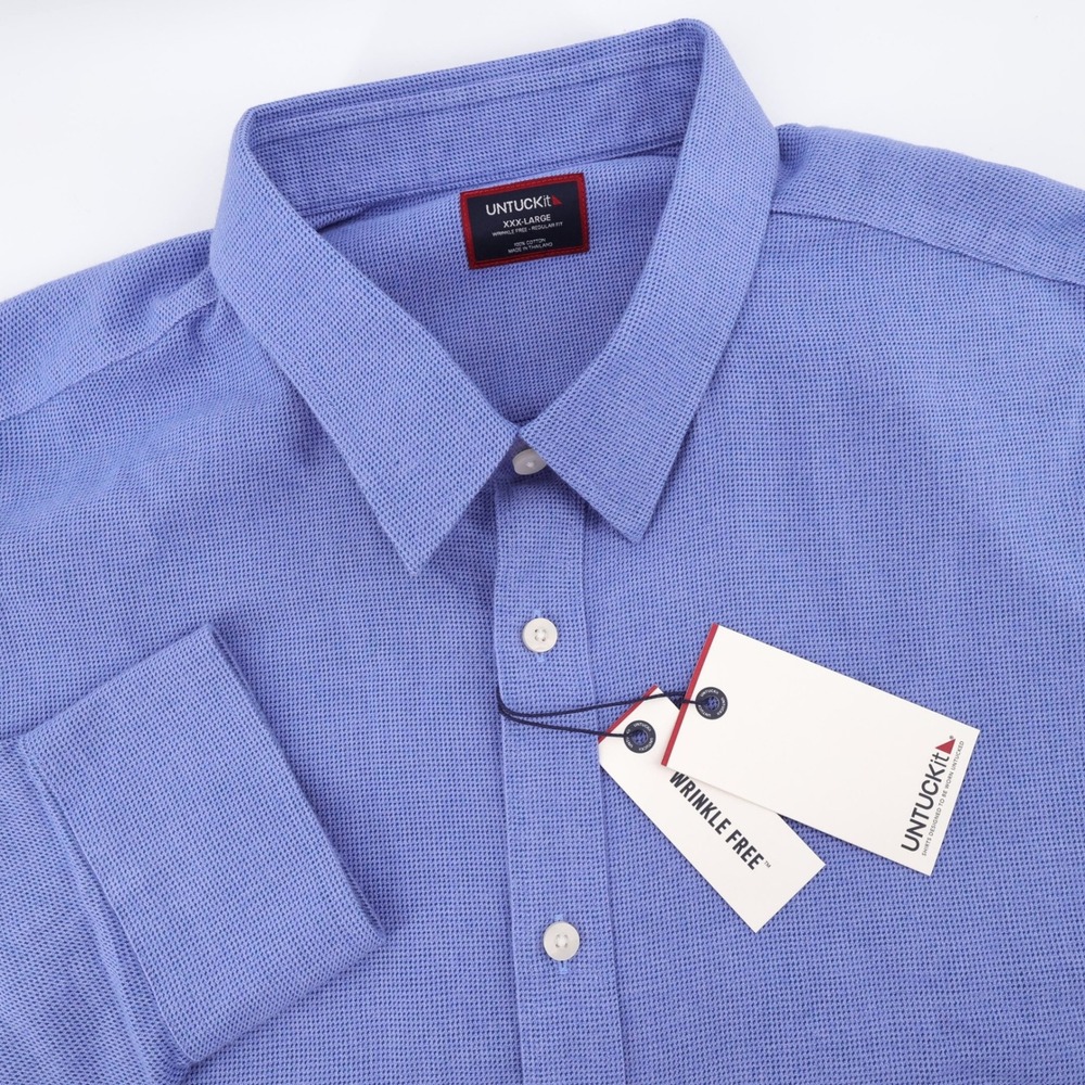 NEW UNTUCKit Veneto Wrinkle Free Button Down Blue Long‎ Sleeve Mens XXXL Shirt